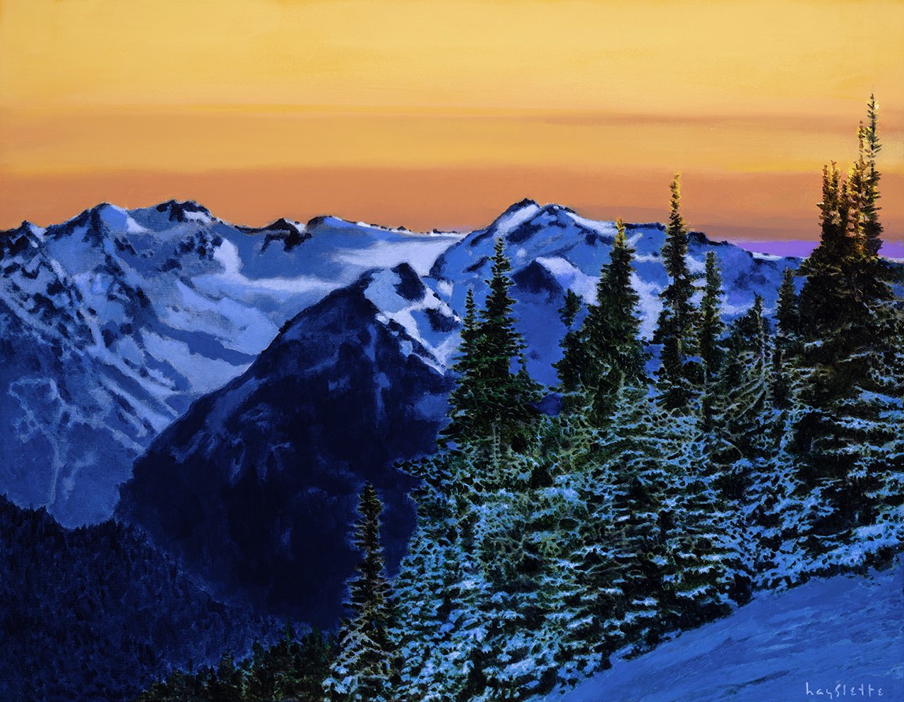 Prints available, original ***SOLD*** MAX HAYSLETTE - Olympus Gold, Acrylic 28X36, HMAC 1944