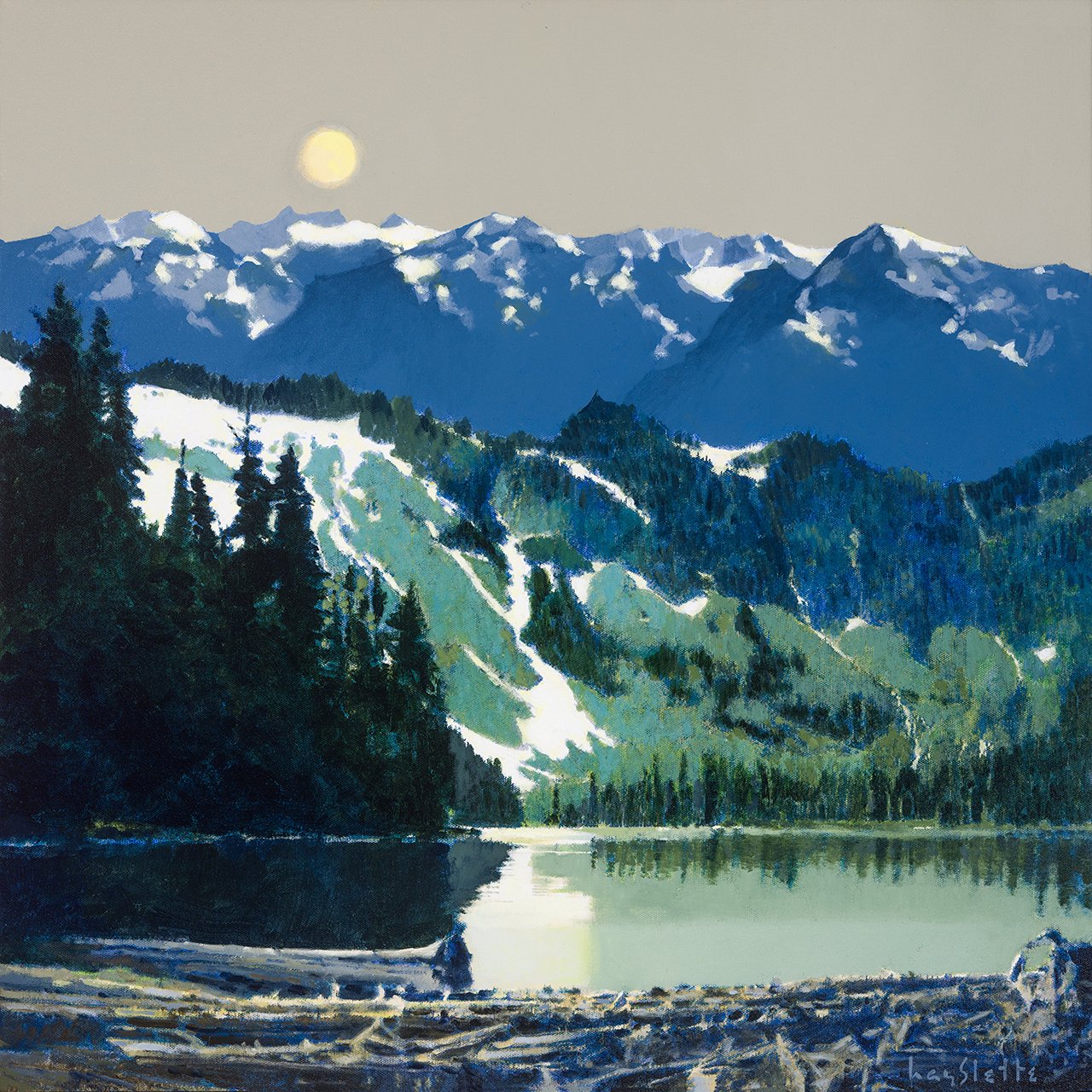 Prints available, original ***SOLD*** MAX HAYSLETTE - Music of the Alpine, Acrylic 24x24, HMAC 1949