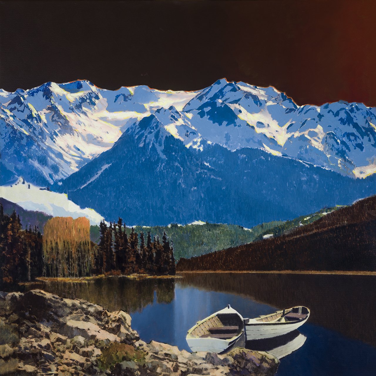 Prints available, original ***SOLD*** MAX HAYSLETTE - Olympus and the Alpine Lake Study, Acrylic 24x24, HMAC 1954