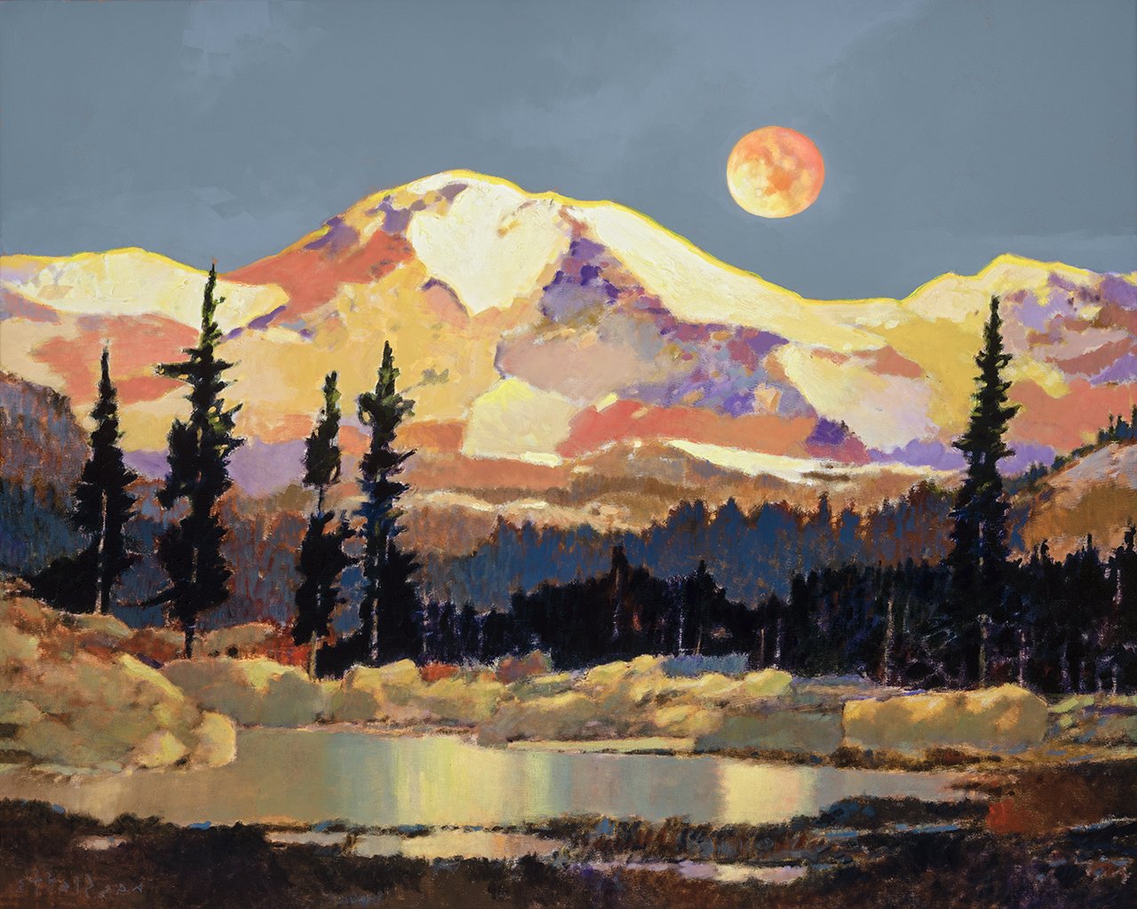 Prints available, original ***SOLD*** MAX HAYSLETTE - August Moon No. 2 (color variation), 24x30 HMAC 1953