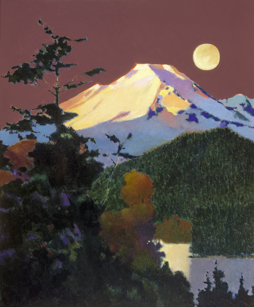 Prints available, Original ***SOLD*** MAX HAYSLETTE - Moon over Baker Color Study, HMAC 1957 24x20