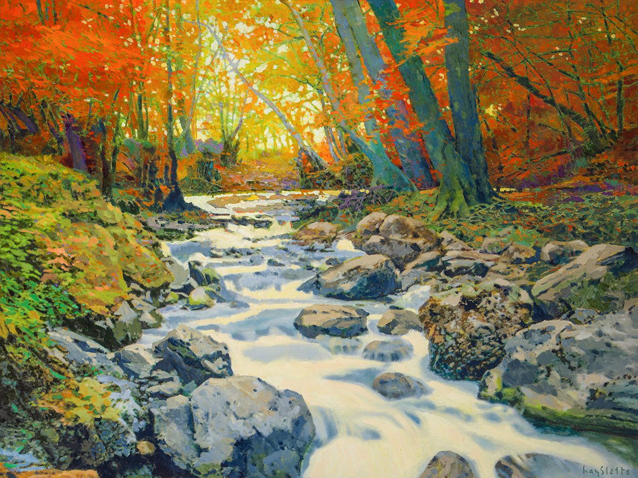 Prints Available, original ***SOLD*** MAX HAYSLETTE - Beaver Creek in October, Acrylic HMAC 1959, 36x48