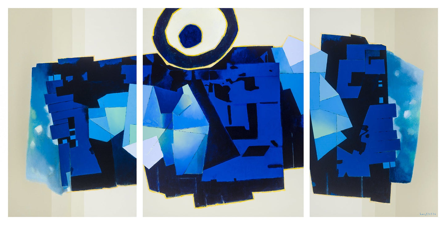 Prints available, original ***SOLD*** MAX HAYSLETTE - Landscape in Blue, acrylic triptych 54x104