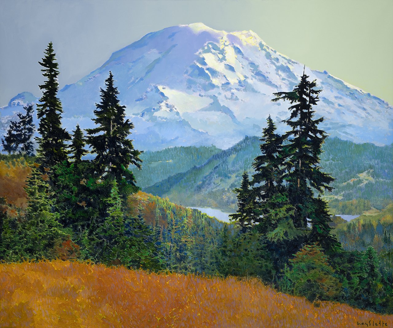 Prints available, original ***SOLD*** MAX HAYSLETTE - Rainier and the Tipsoo 40x48, HMAC 1968