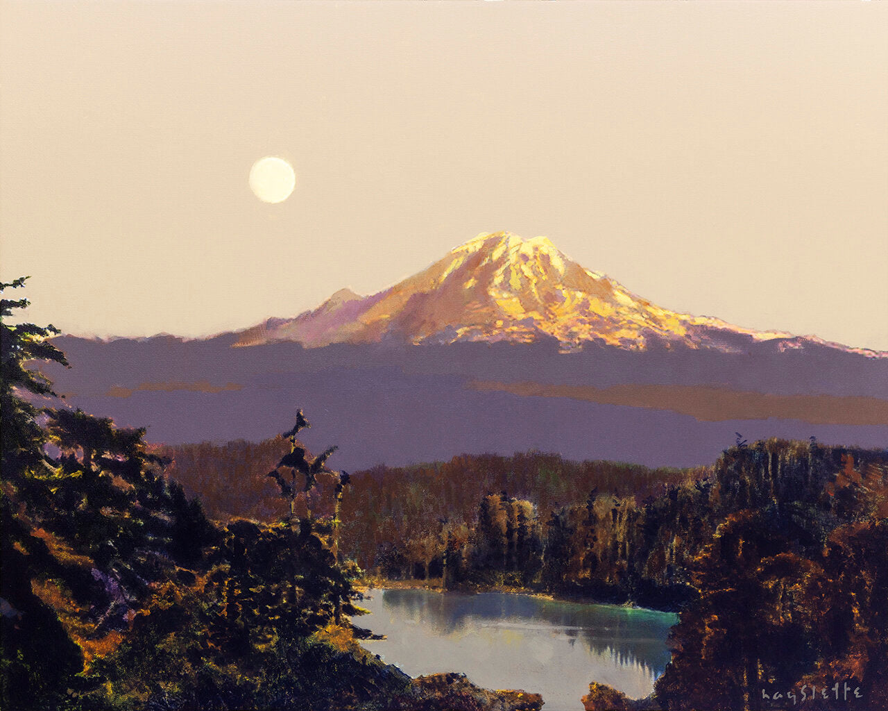 Prints available, original ***SOLD*** MAX HAYSLETTE - Rainier at Dusk 24X30, HMAC 1879