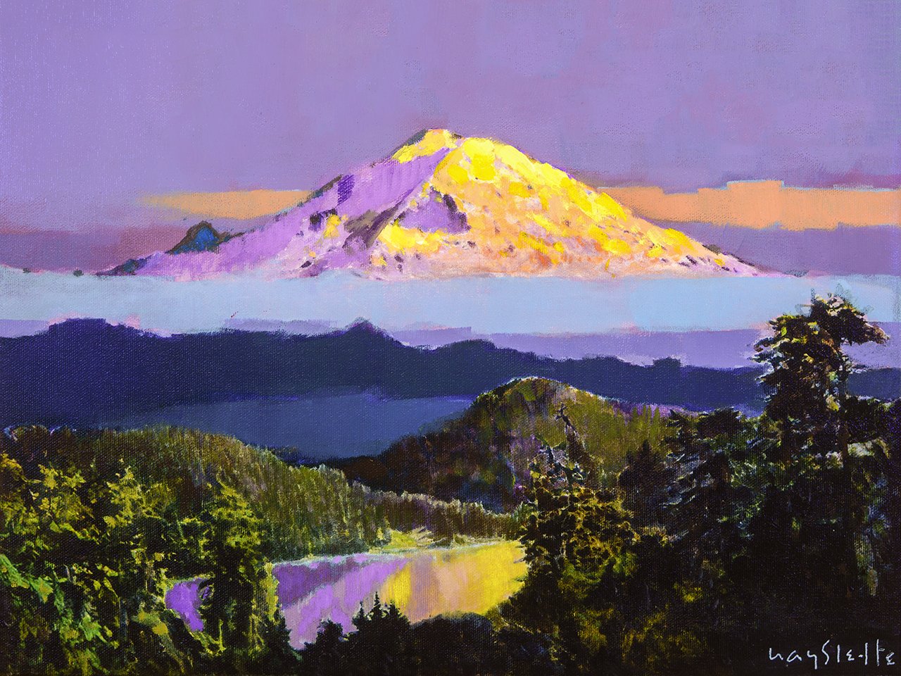Prints available, original ***SOLD*** MAX HAYSLETTE - Last Light on Rainier 12X16m HMAC 2026