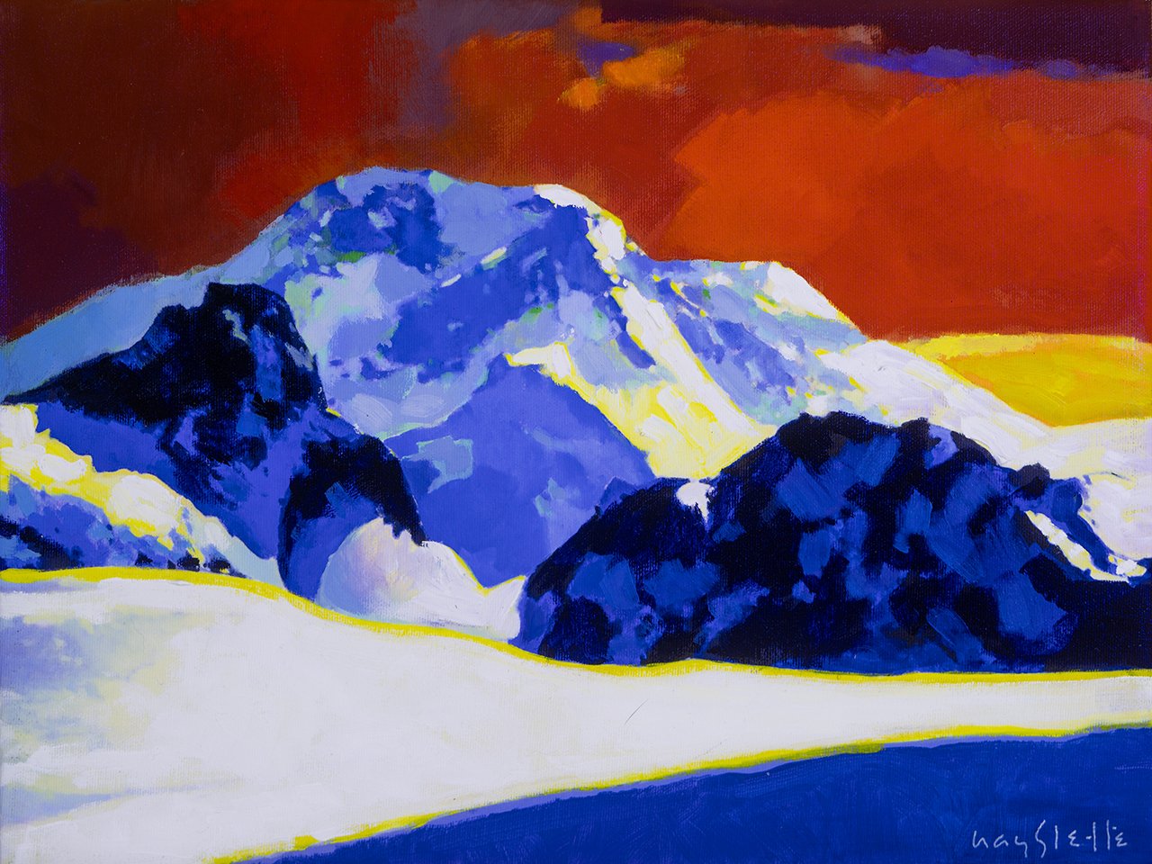 Prints available, original ***SOLD** MAX HAYSLETTE - Olympic Snowfield, Acrylic 12x16, HMAC 2039