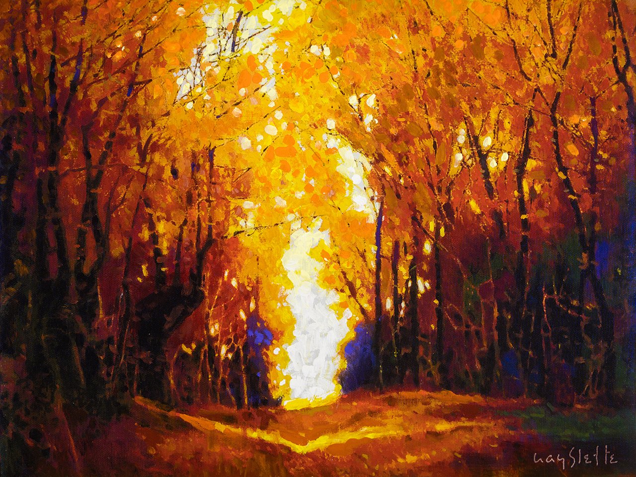 Prints available, original ***SOLD*** MAX HAYSLETTE - The Gathering No. 2, Acrylic 12x16, HMAC 2040