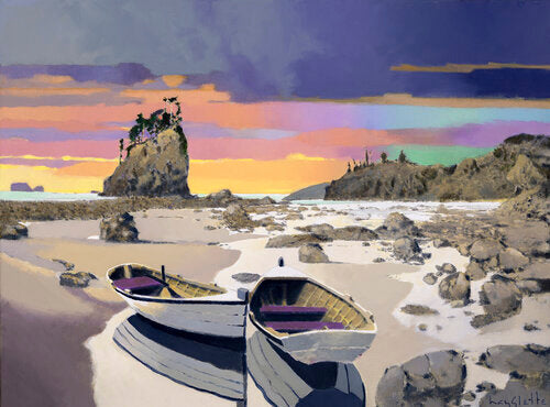 Prints available, original ***SOLD*** MAX HAYSLETTE, STUDY FOR: RENDEZVOUS AT LAST LIGHT, acrylic 23.5x31.5 (HMAC 1823)