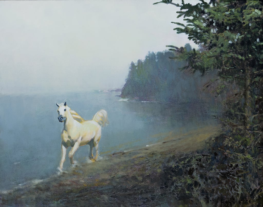 Prints available, original ***SOLD*** MAX HAYSLETTE - Afternoon Mist (HMOC 1259), Oil & Mixed Media 22x28