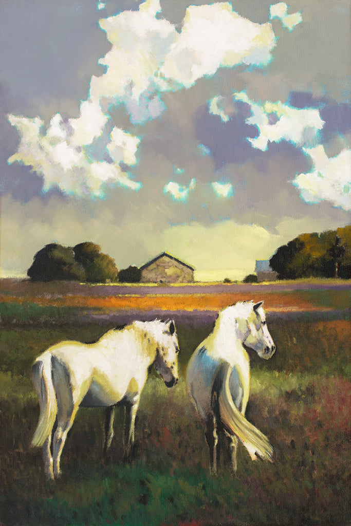 Prints availalble, original ***SOLD*** MAX HAYSLETTE - The Guardians No. 2 (HMOC 1346, Oil & Mixed Media 30x20)