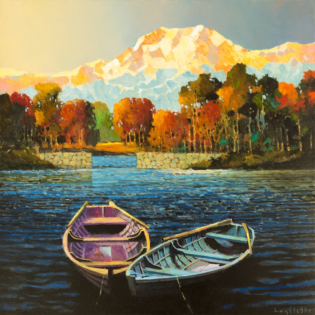 Prints available, original sold: MAX HAYSLETTE - Mountain View (HMOC 1347), Oil & Mixed Media 30x30