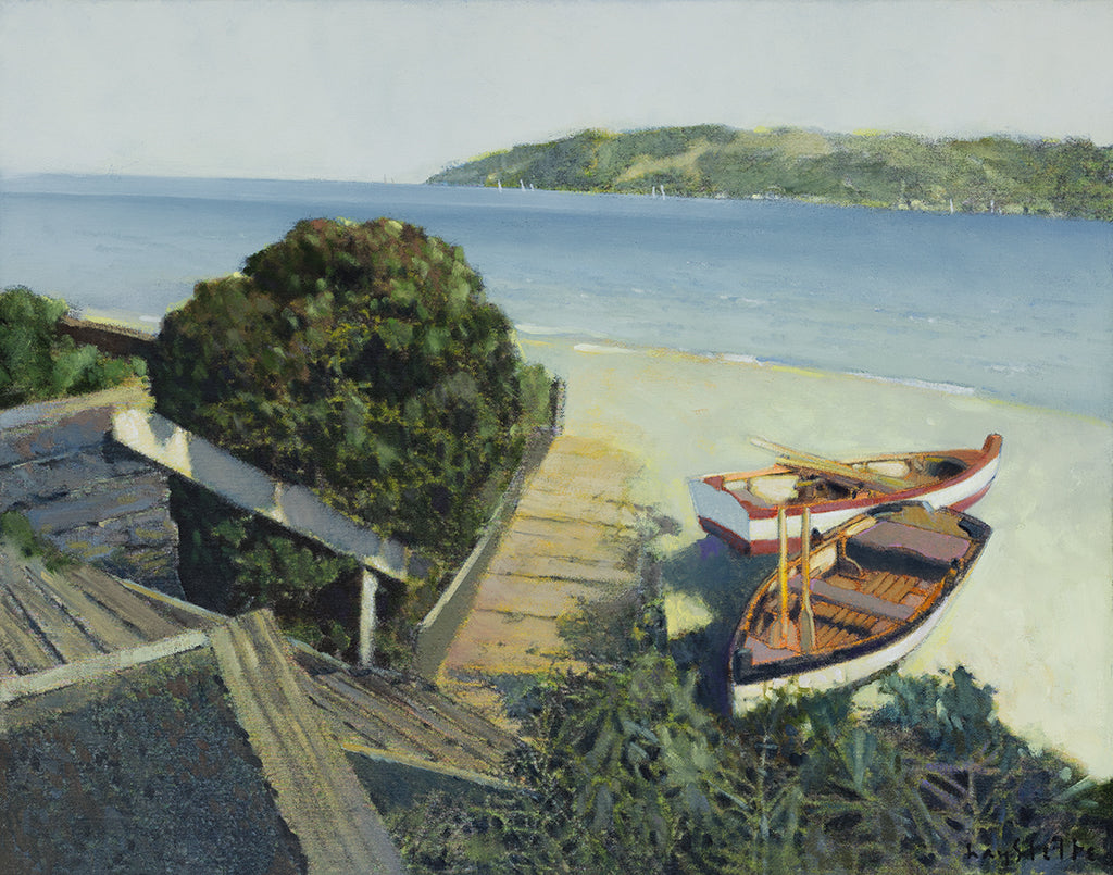 Prints available, original ***SOLD*** MAX HAYSLETTE - Summer at the Beach, Oil & Mixed Media 22x28 HMOC 1458