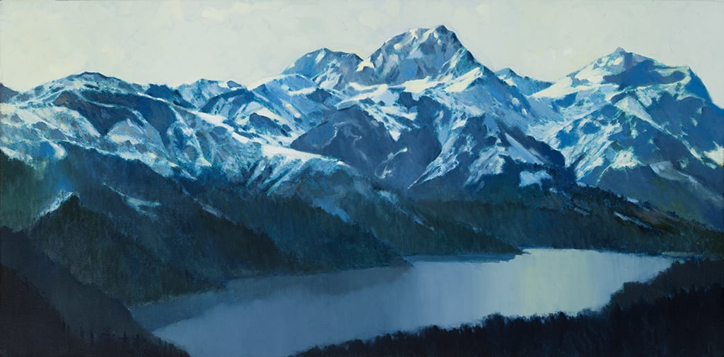 Prints Available, original ***SOLD*** MAX HAYSLETTE - The Mountain, oil/mixed media 24x48