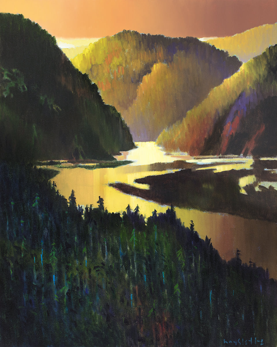 Prints available, original ***SOLD*** MAX HAYSLETTE - Song of the Northwest, oil/mixed media 20x16, (HMOC 1588)