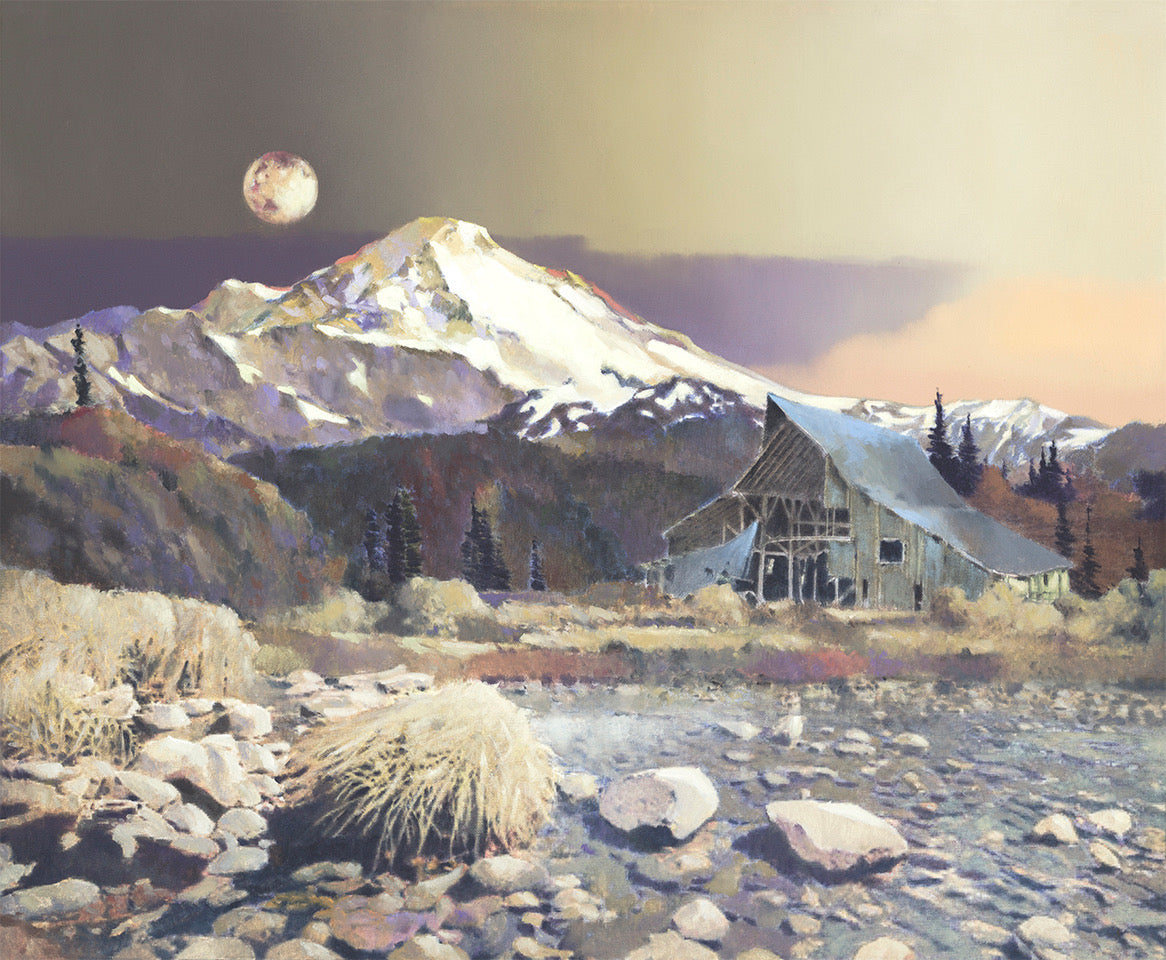 Prints available, original ***SOLD*** MAX HAYSLETTE - Olympus Moon (HMOC 1700), oil & mixed media 28x34