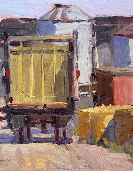 ***SOLD*** JEANNE EDWARDS - Hay Truck, oil on panel (framed) 8x10