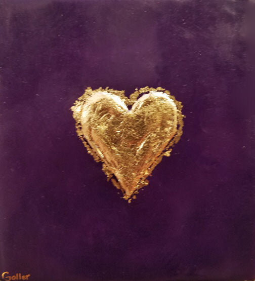 ***SOLD*** Carrie Goller - Purple Heart of Gold, encaustic/gold leaf 5x5.25