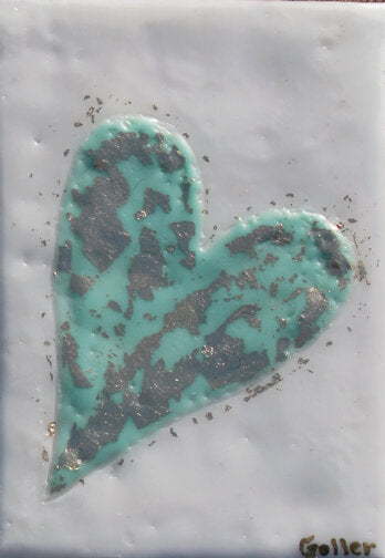 ***SOLD*** Carrie Goller - Heart of Gold IV, encaustic/gold leaf 4.75x3.25