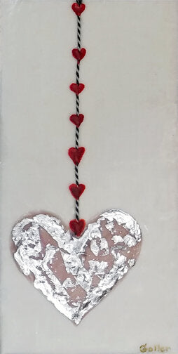 ***SOLD***Carrie Goller - Heart on a String VI, encaustic/silver leaf 9.5x5