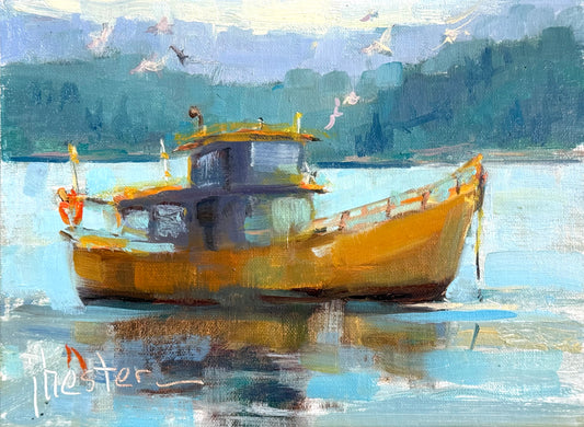 JOYCE HESTER - Bright Boat, Oil on Linen, 6x8