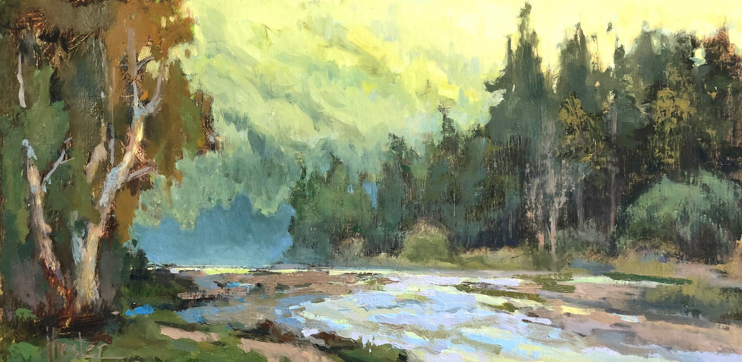 JOYCE HESTER - In the Shadow of the Hoh, Oil on Linen, 8x18