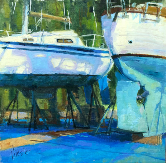 JOYCE HESTER - Singing the Blues, Oil on Linen, 12x12 (framed)