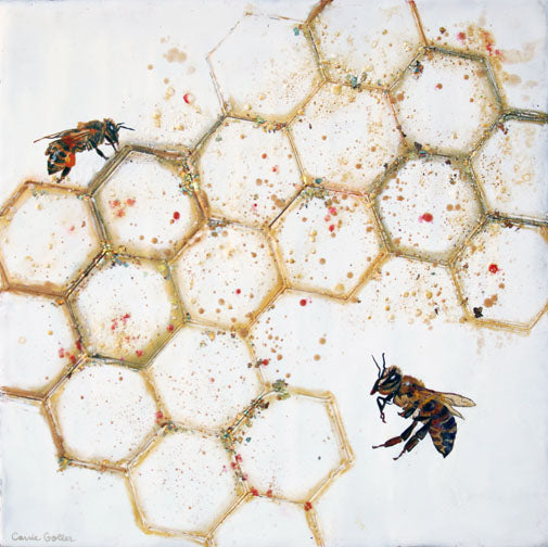 Prints available, original ***SOLD*** Carrie Goller - Hive, oil/encaustic/metal leaf 20x20
