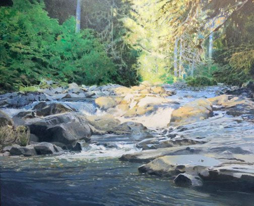 Prints available, original ***SOLD*** MAX HAYSLETTE - The Sol Duc in Spring, 36x44 HMAC 1922