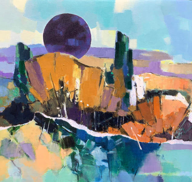 Prints available, original ***SOLD*** MAX HAYSLETTE - Olympus Moon, 18x18 HMAC 1793