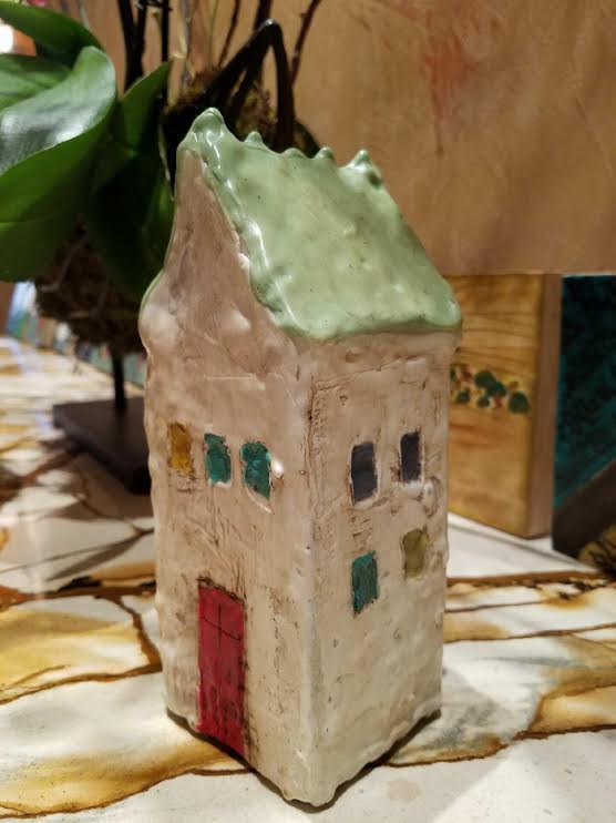 ***SOLD***Hobbitat house sculpture encaustic & mixed media