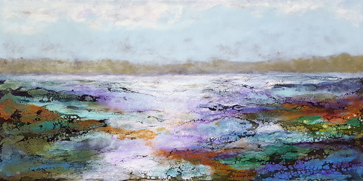 ***SOLD***Carrie Goller - Hood Canal XI - Encaustic/Mixed Media 24x48 - (previously part of Bainbridge Island Museum of Art solo summer exhibit 2018)