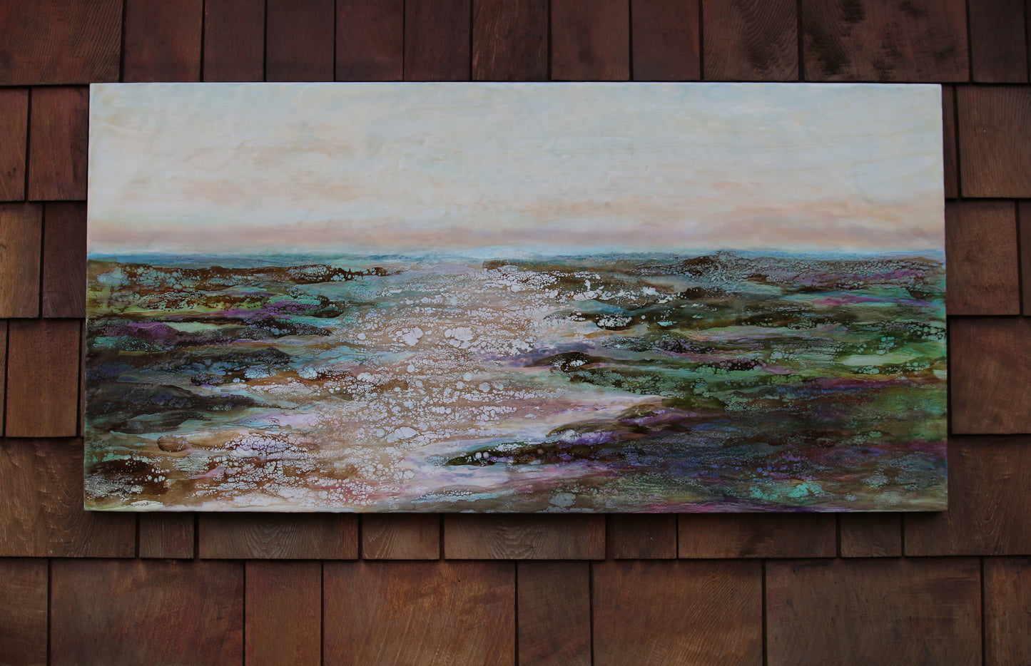 Prints available, original ***SOLD*** Hoh River - Encaustic/Mixed Media 24x48