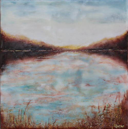 ***SOLD*** Carrie Goller - Hood Canal Bliss, encaustic/mixed media 11x11