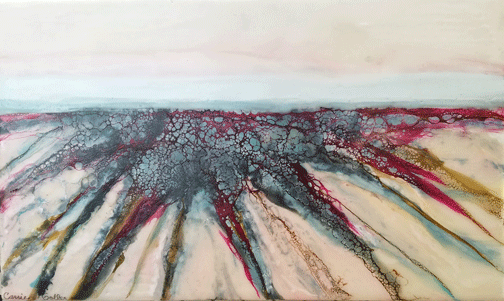 Prints available, original ***SOLD*** Carrie Goller - Hood Canal Horizon, encaustic/mixed media 9x15