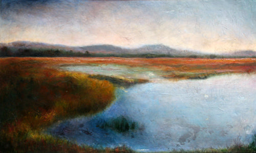 CARRIE GOLLER PRINTS - SEA, CITY, LAND SCAPES - HOOD CANAL MARSH original encaustic/mixed media, 36x60