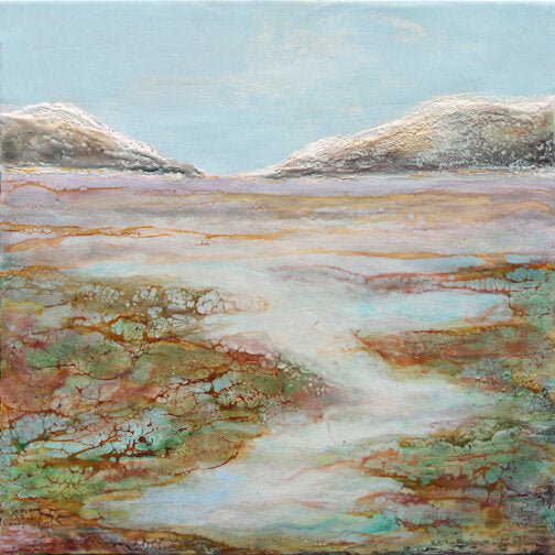 Prints available, original ***SOLD*** Carrie Goller - Hood Canal Morning II, encaustic/mixed media 16x16