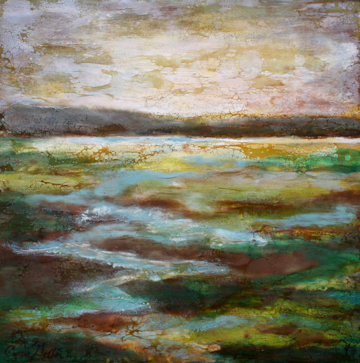 ***SOLD*** Tufted Titmouse in Winter - oil /encaustic - 7.5 x 7.5 - Carrie Goller