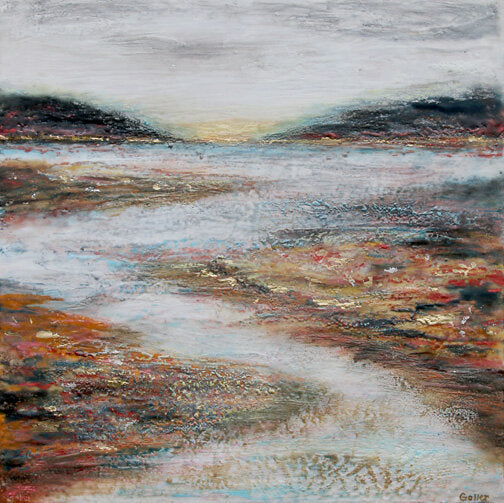 Prints available, original ***SOLD*** Carrie Goller - Hood Canal Storm, encaustic/mixed media 20.25x20.25