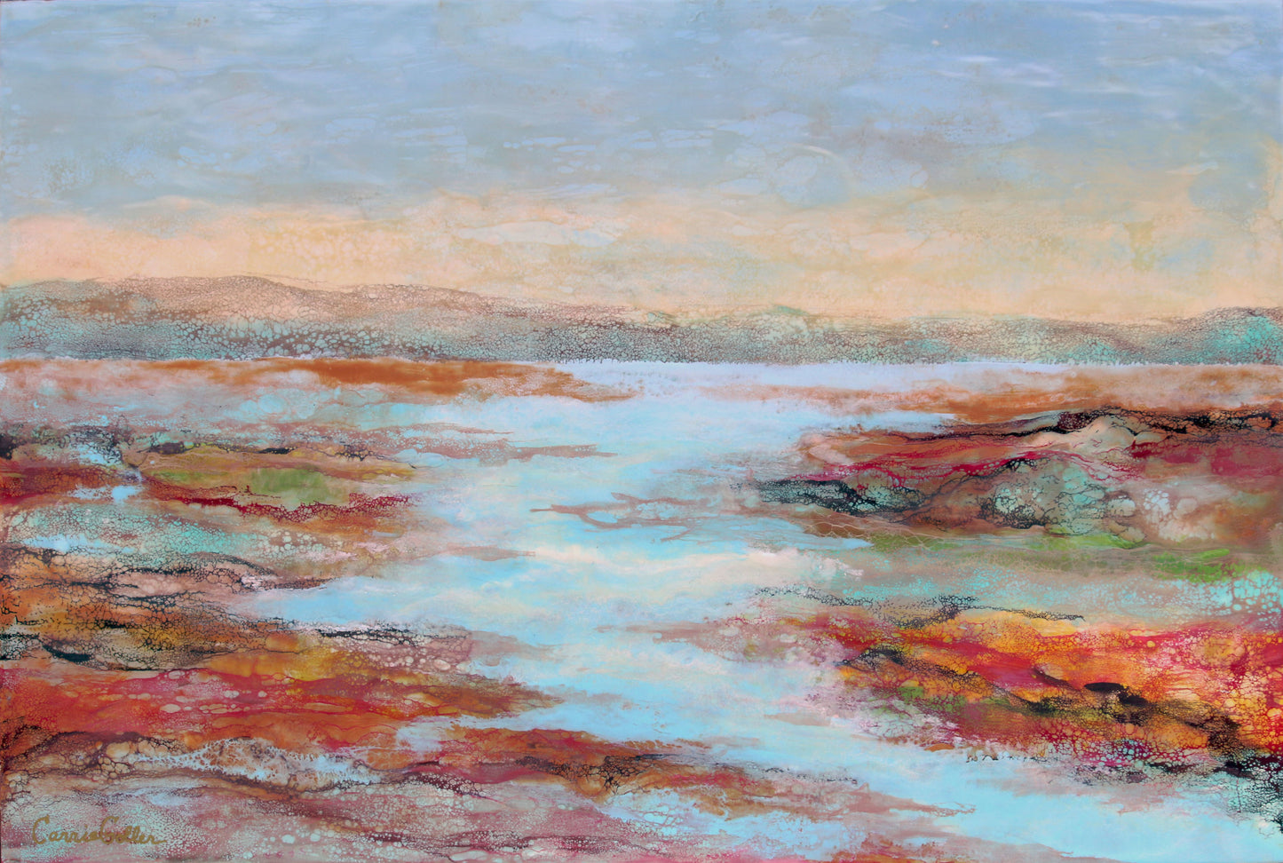 Prints available, original ***SOLD*** Hood Canal Sunset - Mixed Media 32 x 47 3/8