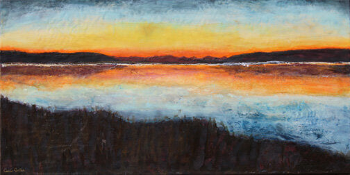 Prints available, original ***SOLD*** Carrie Goller - Hood Canal Sunset VI, encaustic/mixed media 24X48