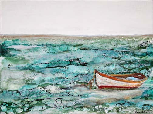 Prints available, original ***SOLD*** Carrie Goller - Hood Canal XXI, encaustic/mixed media 12x16