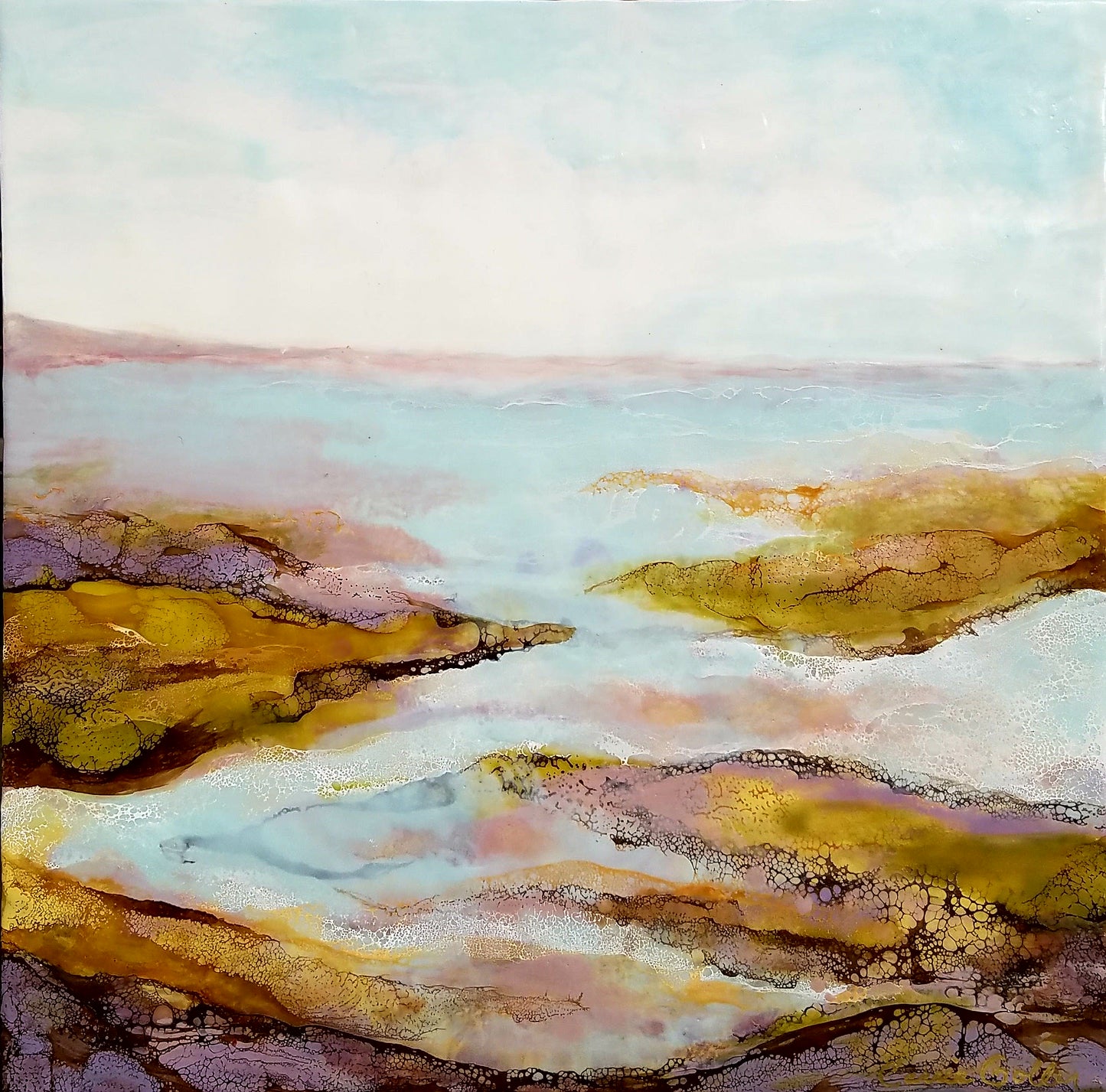 ***SOLD***Hood Canal XIV - Encaustic & Mixed Media 20x20 (previously part of Bainbridge Island Museum of Art solo summer exhibit 2018)