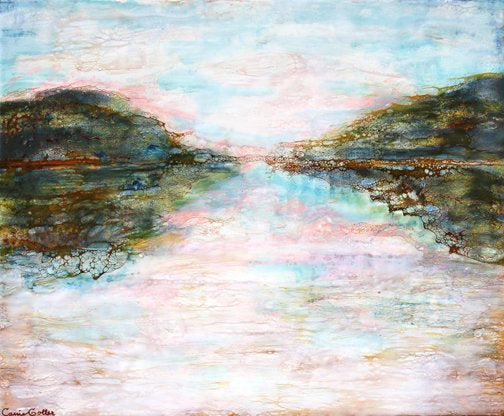 Prints available, original ***SOLD*** Carrie Goller - Hood Canal Inlet, encaustic/mixed media 20x24