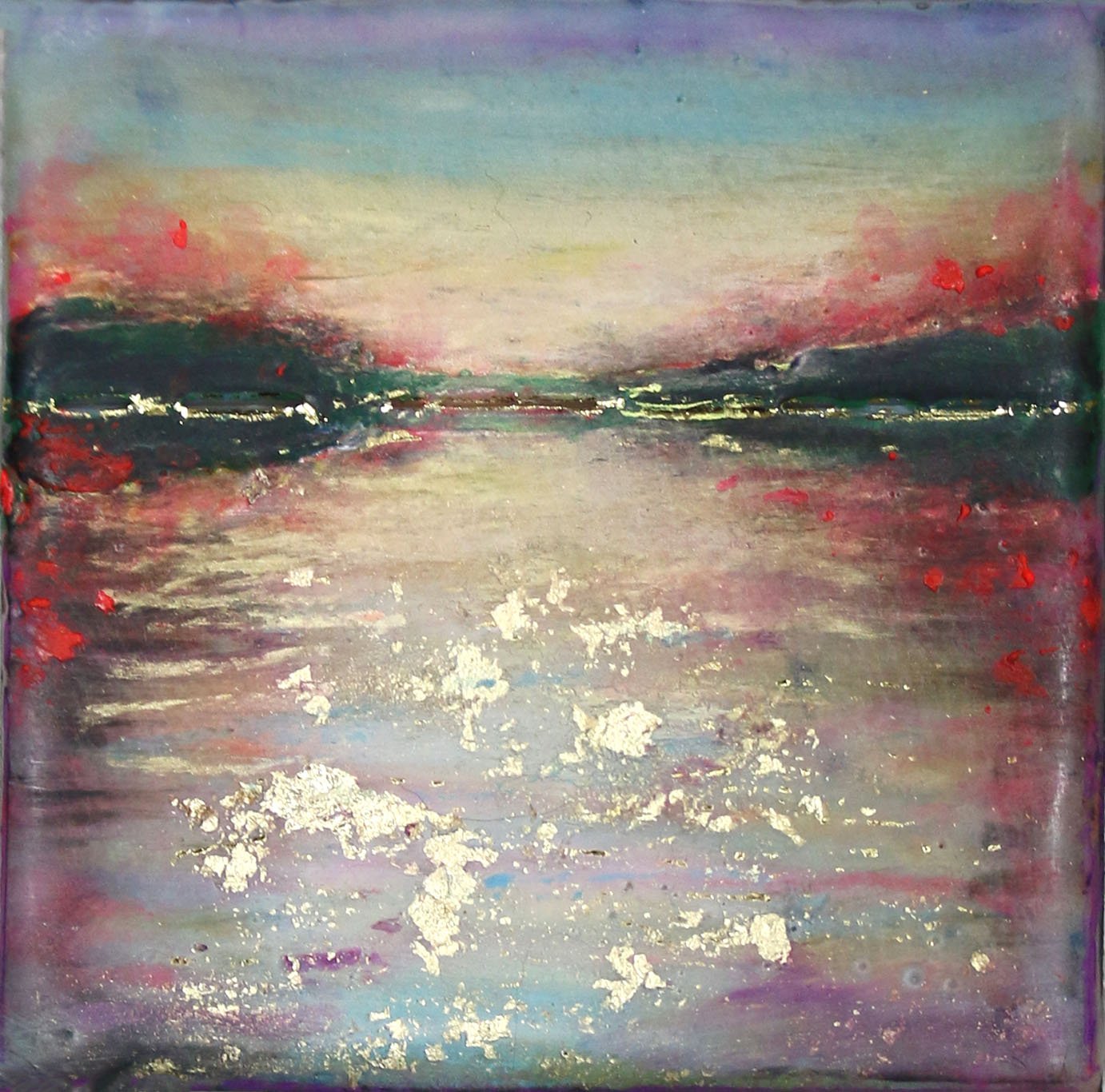 ***SOLD*** Carrie Goller - Hood Canal Sunset Study, encaustic/mixed media 3.5x3.5