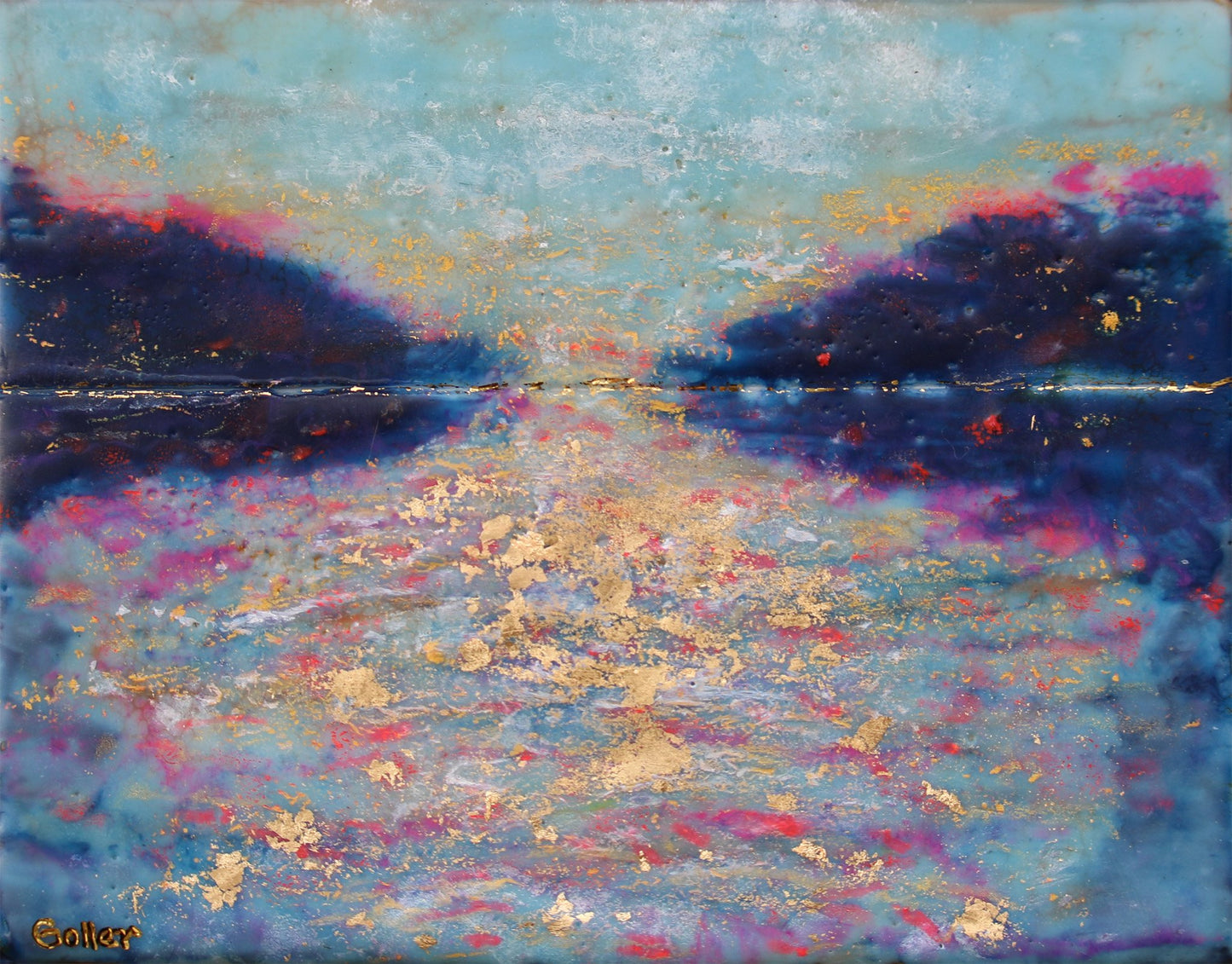 ***SOLD*** Carrie Goller - Hood Canal Sunset X, encaustic/mixed media 5x7