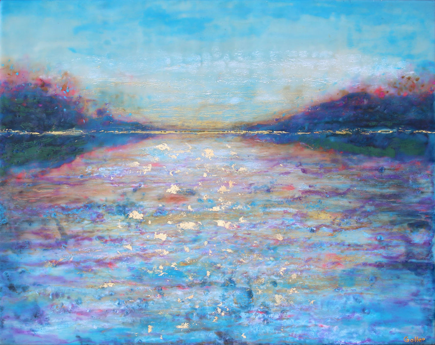 Prints available, original ***SOLD*** Carrie Goller - Hood Canal Sunset XIX, encaustic/mixed media 16x20