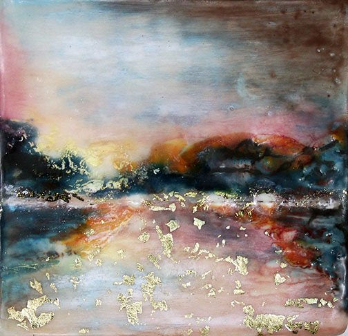 ***SOLD*** Carrie Goller - Hood Canal Sunset XI, encaustic/mixed media 3.5x3.5