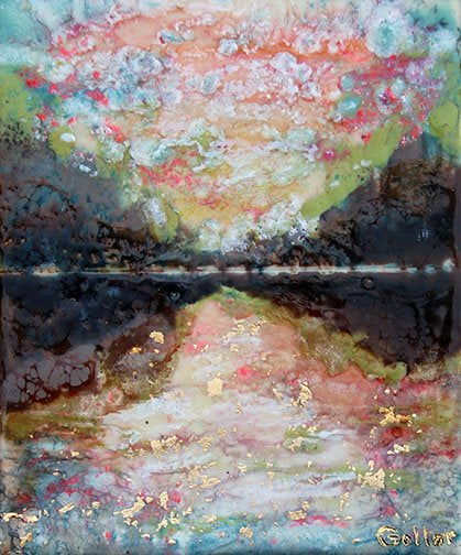 ***SOLD*** Carrie Goller - Hood Canal Sunset XIV, encaustic/mixed media 5.5x4.5