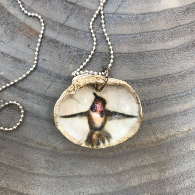 ***SOLD***Hood Canal Seashell Necklace - Hummingbird - 14k Gold Trim - Carrie Goller